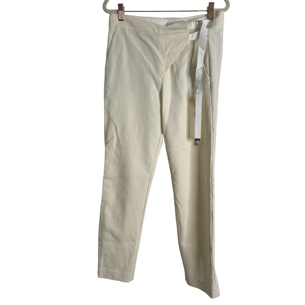 Tibi Wrap Trouser Pant High Rise Leg Slit Hem Adjustable Strap Ivory Size 4